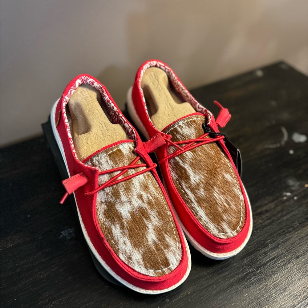 Hey Dude Cowhide Red Rodeo Loafers - Picture 2 of 3